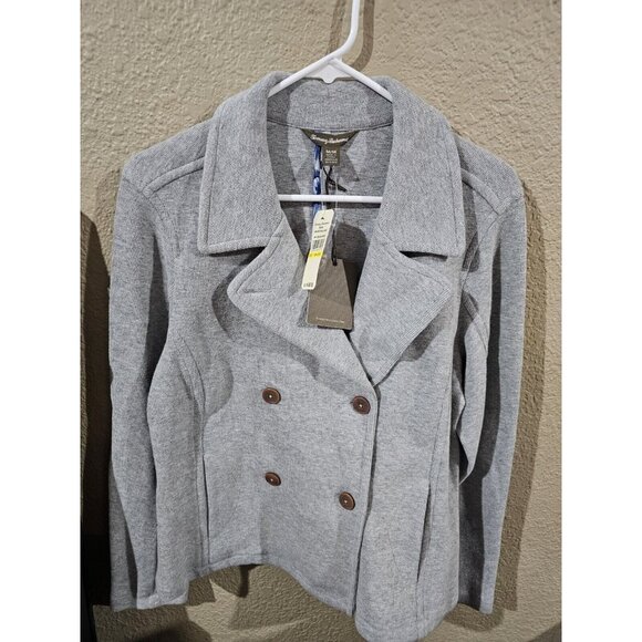 Tommy Bahama Womens Aruba Pea Coat Jacket Medium Gray Double Breasted Knit NEW - Picture 1 of 7